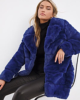 Cobalt Blue Stepped Faux Fur Coat