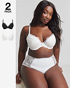 Pretty Secrets 2 Pack Ella Lace Padded Plunge Wired Bras B-J - Black/White