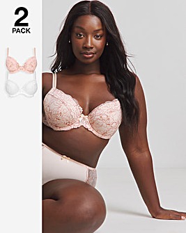 Pretty Secrets (2 Pack) Ella Lace Padded Plunge Wired Bras (B-J) Blush/White