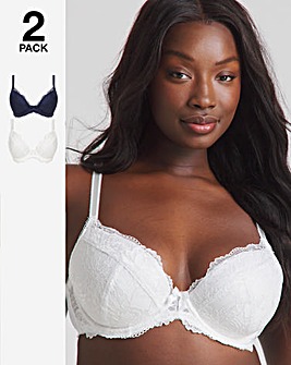 Pretty Secrets (2 Pack) Ella Lace Padded Plunge Wired Bras (B-K) Navy/White