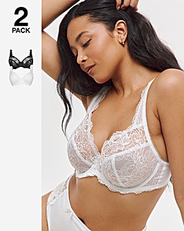 Pretty Secrets 2 Pack Ella Lace Full Cup Wired Bras B-J - Black/White