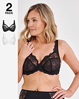 Pretty Secrets (2 Pack) Ella Lace Full Cup Wired Bras (B-J) Black/White