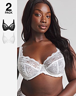 Pretty Secrets (2 Pack) Ella Lace Full Cup Wired Bras (B-J) Black/White
