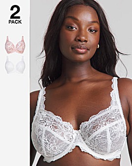 Pretty Secrets 2 Pack Ella Lace Full Cup Wired Bras B-J - Blush/White