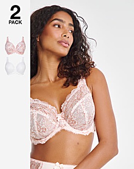 Pretty Secrets 2 Pack Ella Lace Full Cup Wired Bras B-J - Blush/White