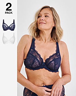 Pretty Secrets 2 Pack Ella Lace Full Cup Wired Bras B-K - Navy/White