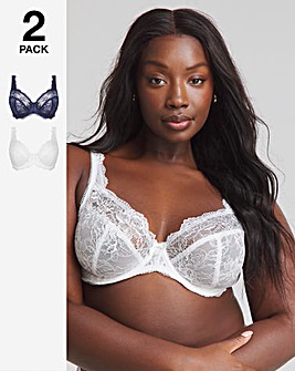 Pretty Secrets 2 Pack Ella Lace Full Cup Wired Bras B-K - Navy/White