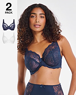 Pretty Secrets 2 Pack Ella Lace Full Cup Wired Bras B-K - Navy/White