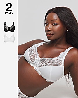 Pretty Secrets (2 Pack) Ella Lace Non Wired Full Cup Bras (B-H) Black/White