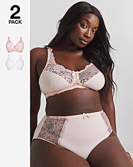 Pretty Secrets 2 Pack Ella Lace Non Wired Full Cup Bras B-H - Blush/White