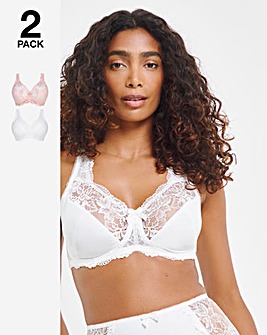 Pretty Secrets 2 Pack Ella Lace Non Wired Full Cup Bras B-H - Blush/White