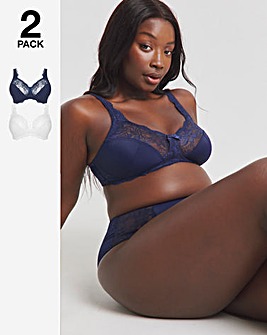 Pretty Secrets (2 Pack) Ella Lace Non Wired Full Cup Bras (B-H) Navy/White