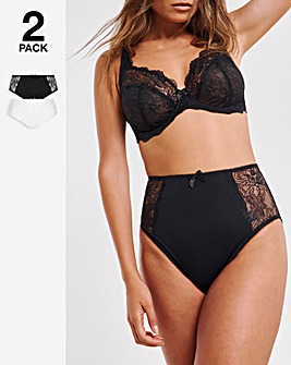 Pretty Secrets 2 Pack Ella Lace Brief Knickers - Black/White