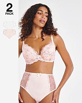 Pretty Secrets 2 Pack Ella Lace Brief Knickers - Blush/White