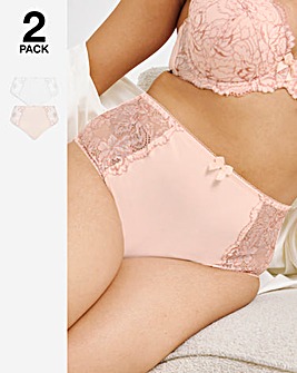 Pretty Secrets 2 Pack Ella Lace Brief Knickers - Blush/White