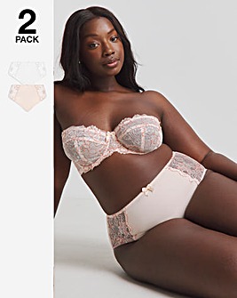 Pretty Secrets 2 Pack Ella Lace Brief Knickers - Blush/White