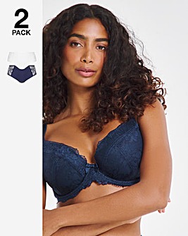 Pretty Secrets 2 Pack Ella Lace Brief Knickers - Navy/White