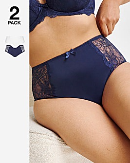 Pretty Secrets 2 Pack Ella Lace Brief Knickers - Navy/White