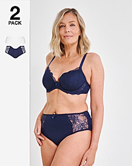 Pretty Secrets 2 Pack Ella Lace Brief Knickers - Navy/White