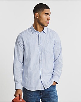 Blue Long Sleeve Stripe Cotton Oxford Shirt