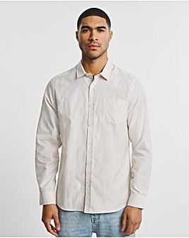 Tan Long Sleeve Stripe Cotton Oxford Shirt