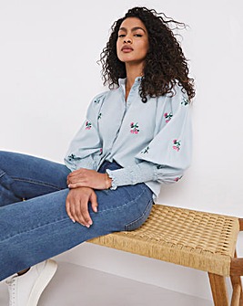 Y.A.S Embroidered Shirred Cuff Blouse