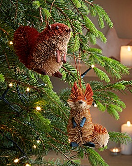 Gisela Graham Fox and Squirrel Baubles - Set of 2