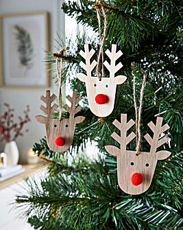 Christmas 12 Wooden Reindeer Baubles