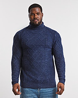 Navy Cable Knit Roll Neck Jumper