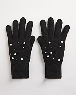 Pearl Detail Knitted Gloves