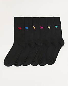 6 Pack Black Jungle Embroidery Socks