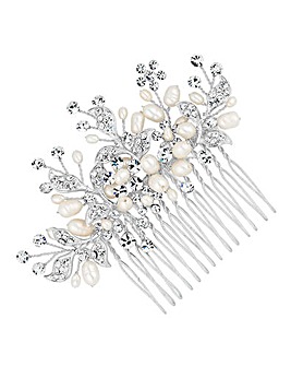 Designer crystal leaf and freshwater pearl spray comb