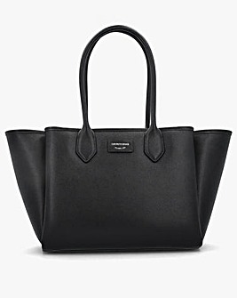 Emporio Armani Grana Black Leather Winged Shopper Bag