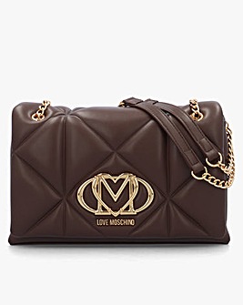 Love Moschino Heart Logo Quilted Pillow Brown Shoulder Bag