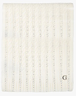 Guess Cream Knitted Logo Diamante Scarf