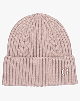 Guess Pink Knitted G Logo Beanie Hat