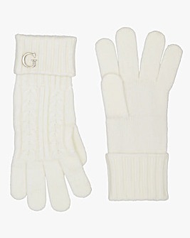 Guess Cream Knitted G Logo Gloves