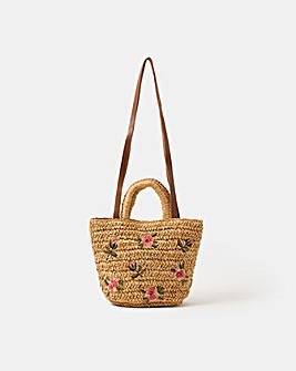 Accessorize Floral Embroidered Raffia Bag