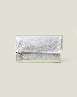 Accessorize Leather Metallic Fold Over Clutch