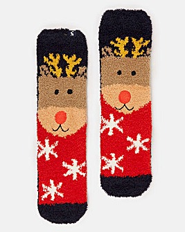 Joules Reindeer Festive Fluffy Socks