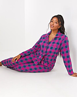 Boux Avenue Cotton Navy/Orchid Check PJ in a Bag