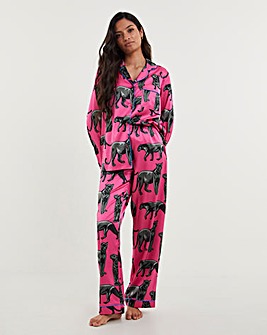Chelsea Peers Woven Satin Jaguar Print Pyjama Set