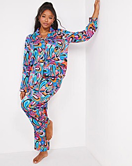 Exclusive To Us Chelsea Peers Woven Satin Paisley Print Button Up PJ Set