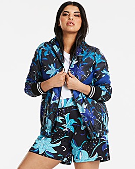 Graphic Floral Sporty Windbreaker Jacket With Contrast Rib Cuffs