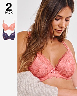 Pretty Secrets 2 Pack Ella Lace Padded Plunge Wired Bras B-K