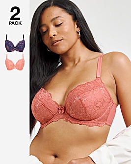 Pretty Secrets 2 Pack Ella Lace Padded Plunge Wired Bras B-K