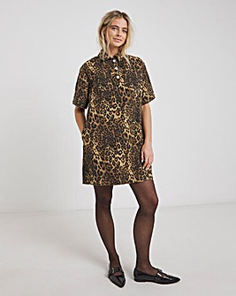 Leopard Print Boxy Denim Dress