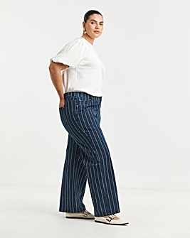 Simply Be Womens Wide Leg Jeans- Striped Blue