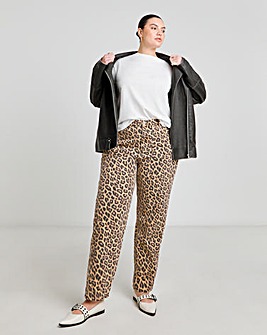 Leopard Denim Barrel Leg Jeans