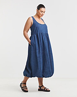 Mid Blue Denim Bubble Hem Midaxi Dress